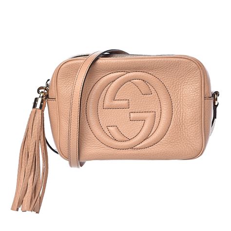 GUCCI Pebbled Calfskin Small Soho Disco Bag Camelia